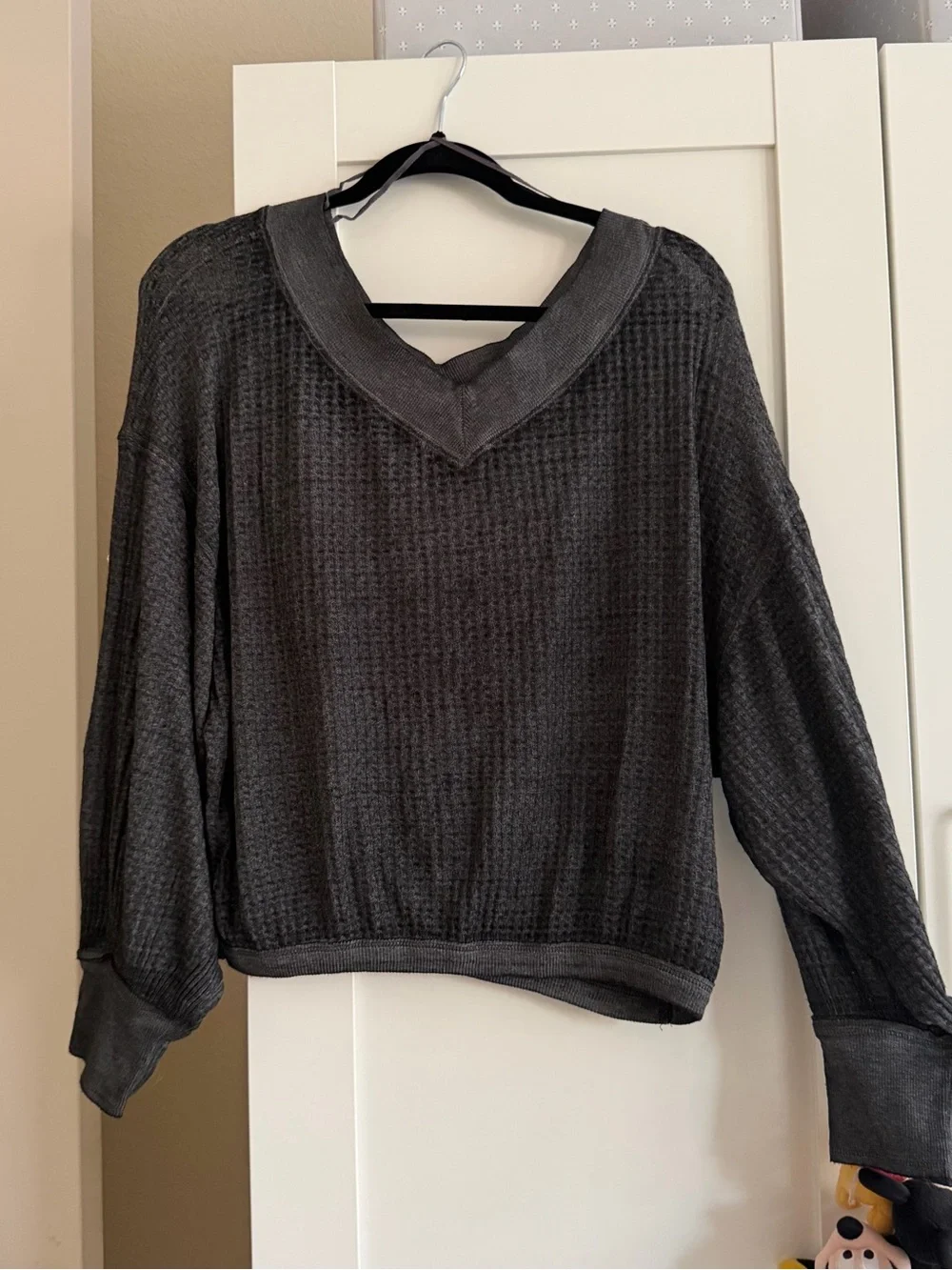 Free People Gray Waffle Knit Long Sleeve Top - Size: S - Worn Once